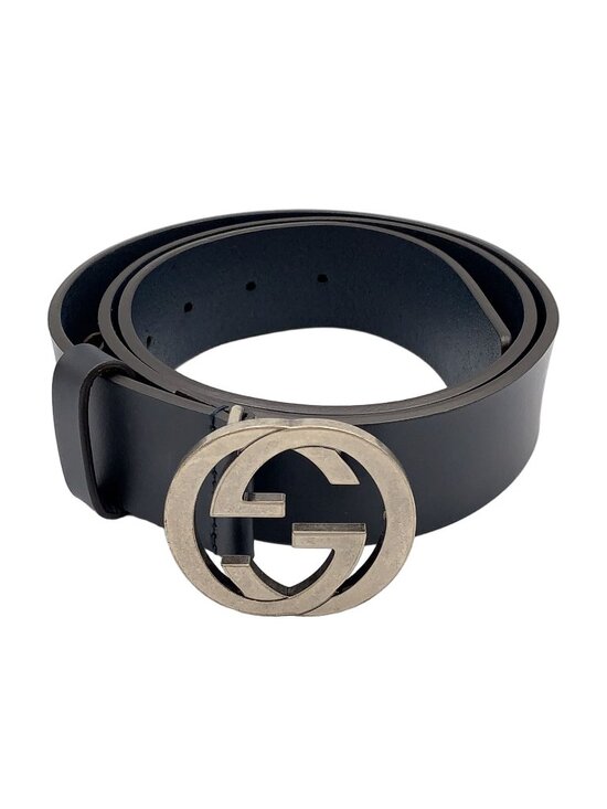 Gucci Interlocking Buckle Leather Black Belt Silver main image 9